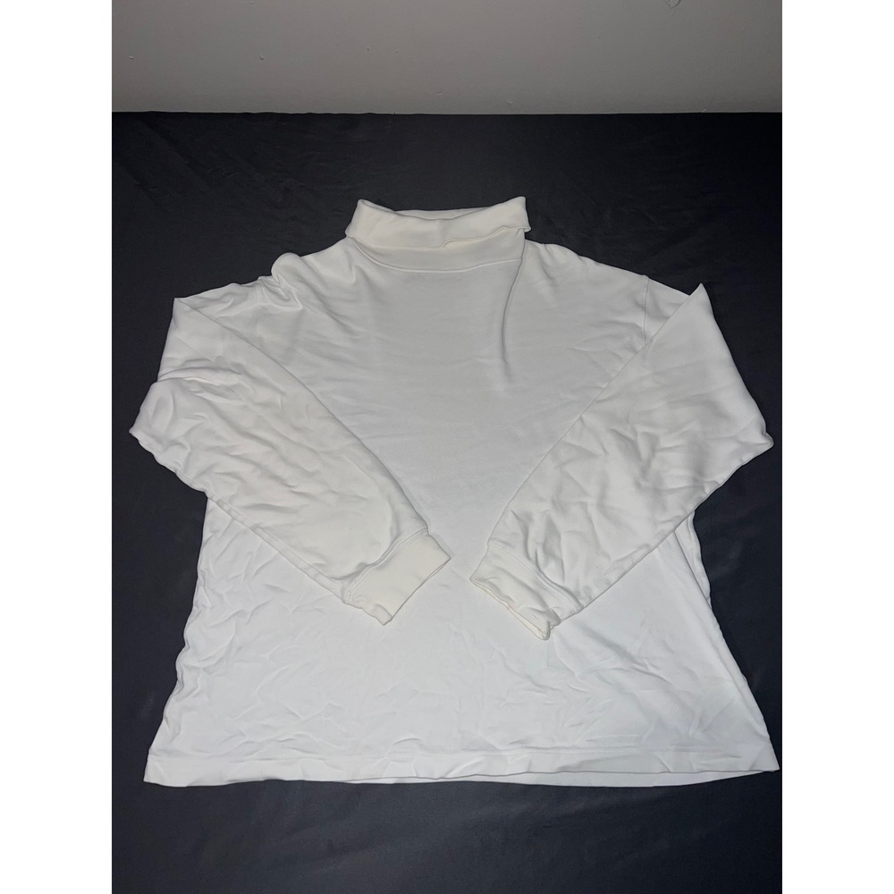 Marsh Landing Turtleneck Top Womens Large White 100% Cotton Long Sleeve